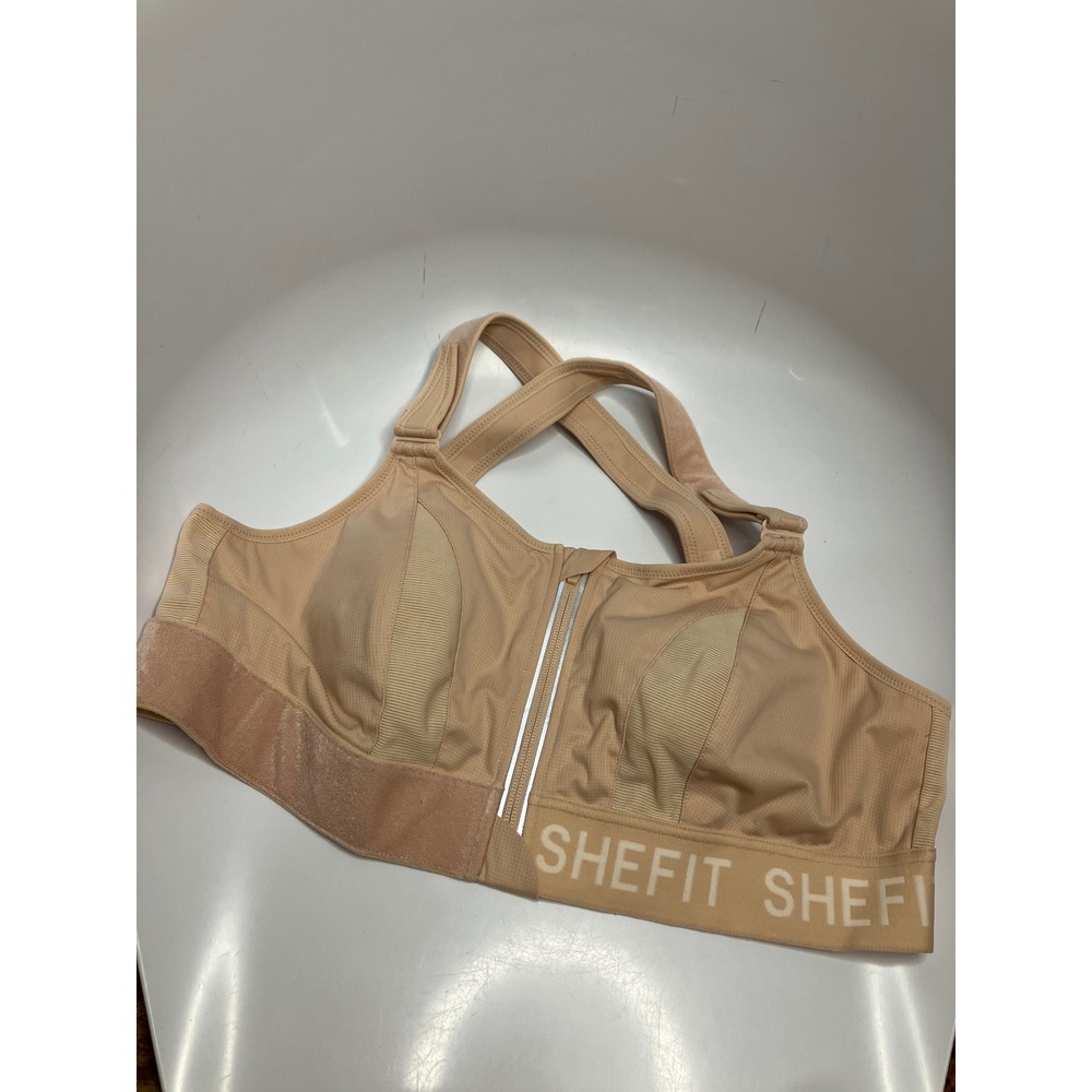 SHEFIT Ultimate Sports Bra Women 2Luxe 2XL Sand Excellent High Impact Zip Front
